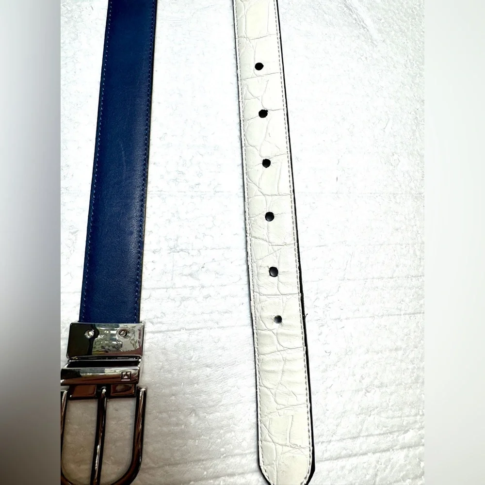Leather Blue and White Unisex Belt